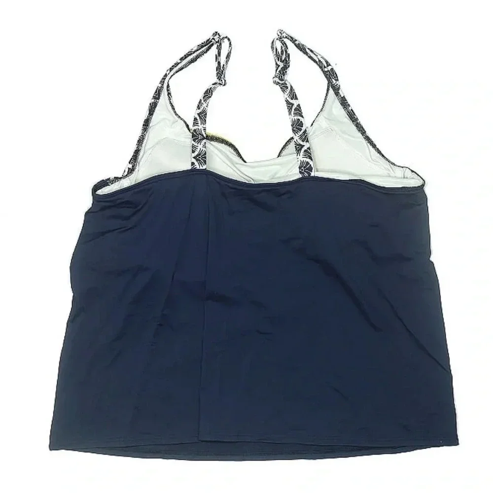 Lands End Navy Yellow Mix Square Neck Underwire Tankini Swim Top Plus Size 24W